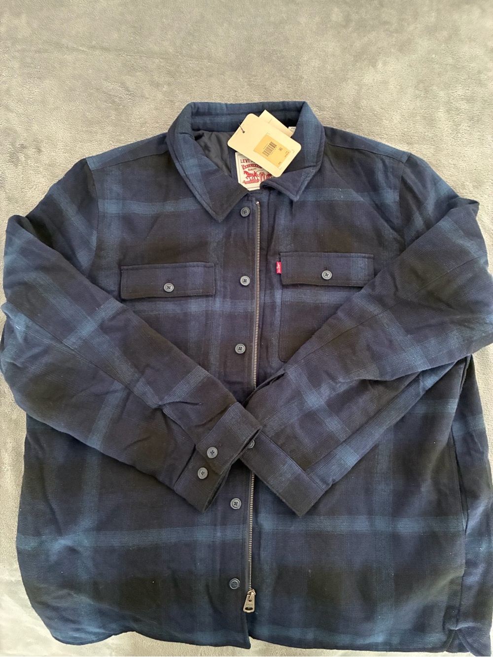 Levi's Men's Dark Blue Plaid Lightweight Zip Shirt Jacket